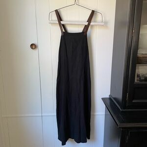 Anaak- Black Linen Midi Dress with Leather Straps